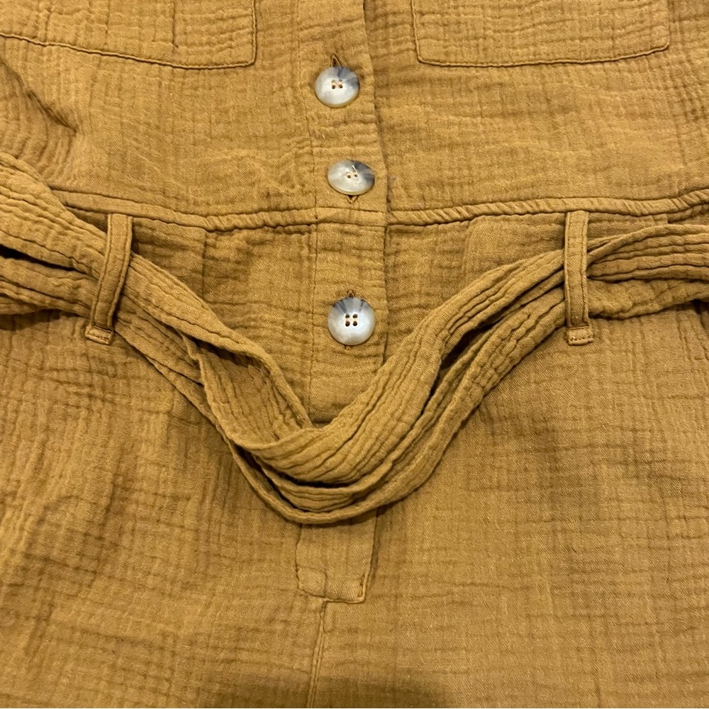 Sezane Mustard Button-Front Belted Romper - Picture 3 of 11